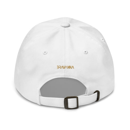 unisex dad hat white print bravanna gold