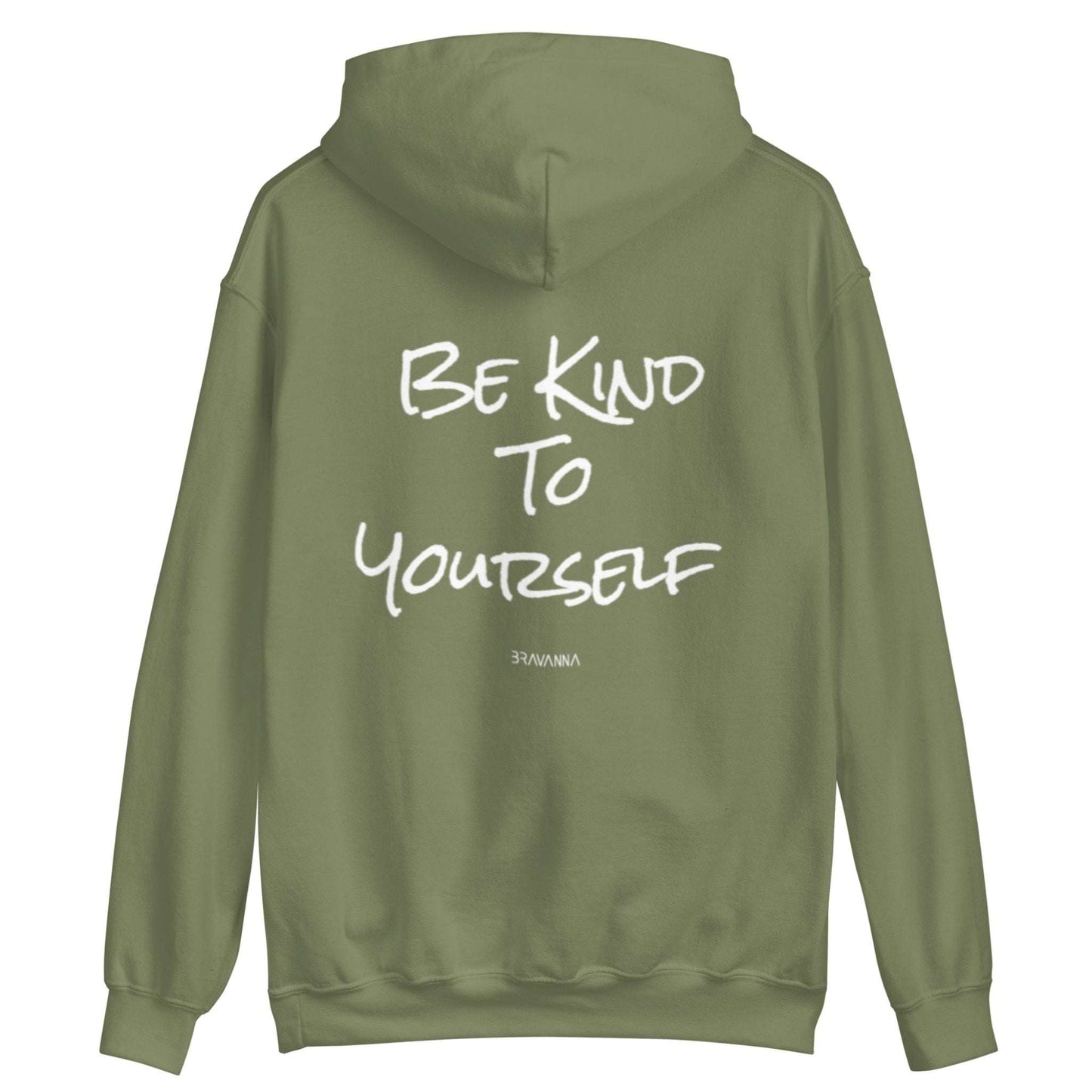 unisex hoodie green sage print bravanna white be kind to yourself